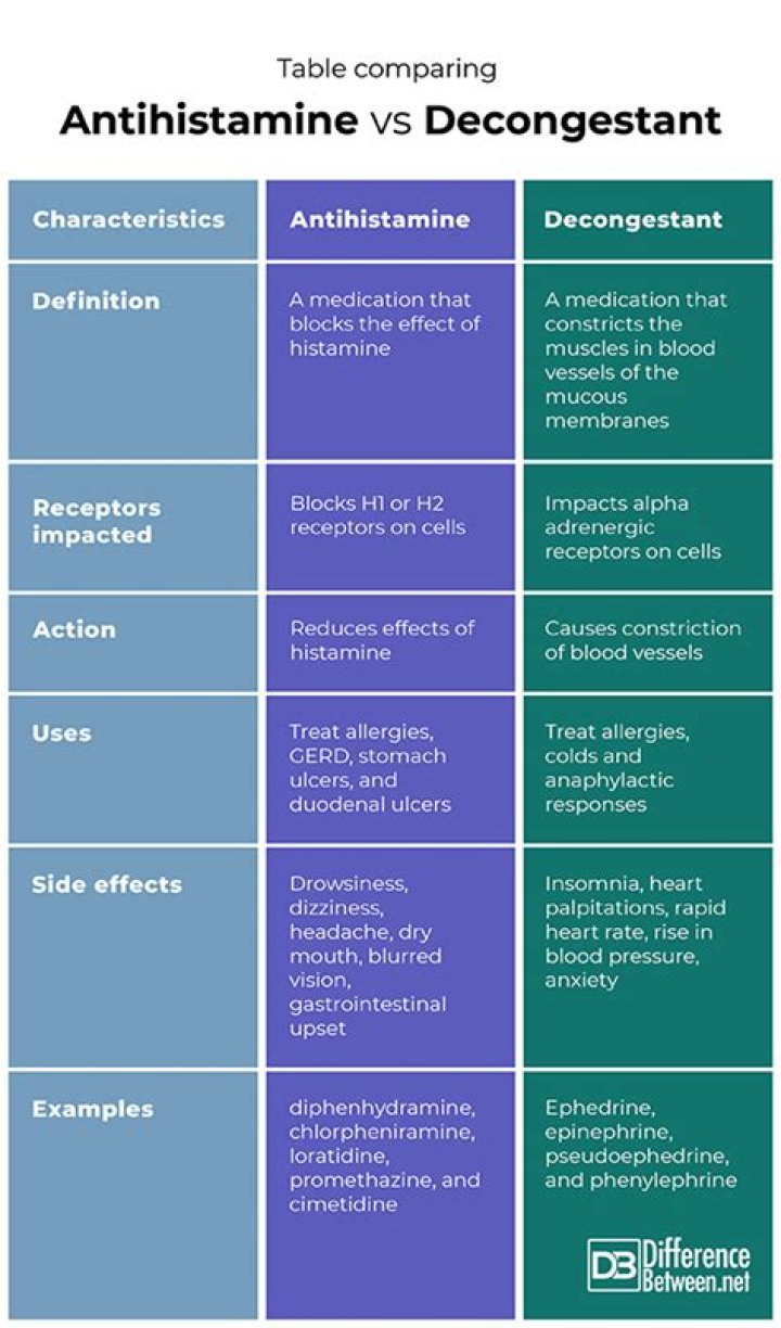 What is the difference between an antihistamine and decongestant